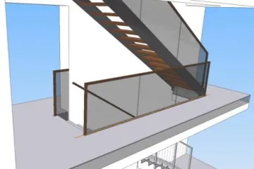 Stiegenkonstruktion mit Nurglas-Geländer